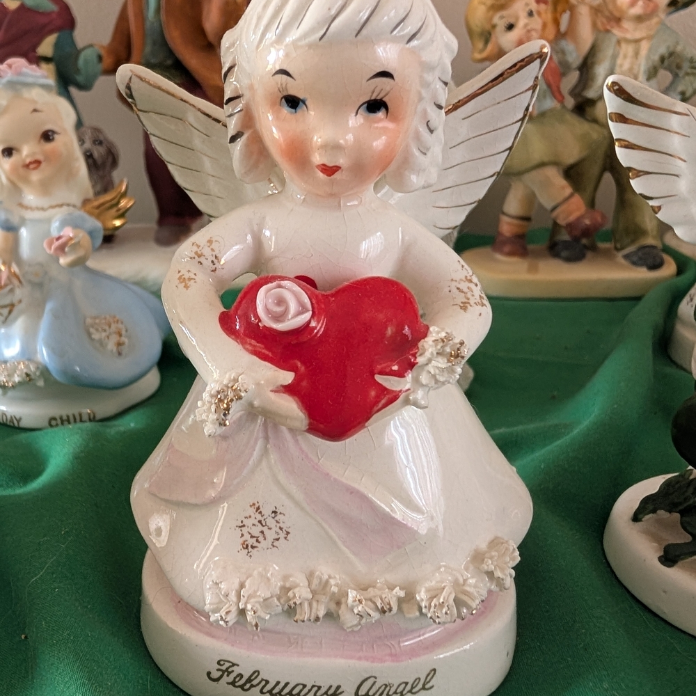 February Angel Figurine with Red Heart